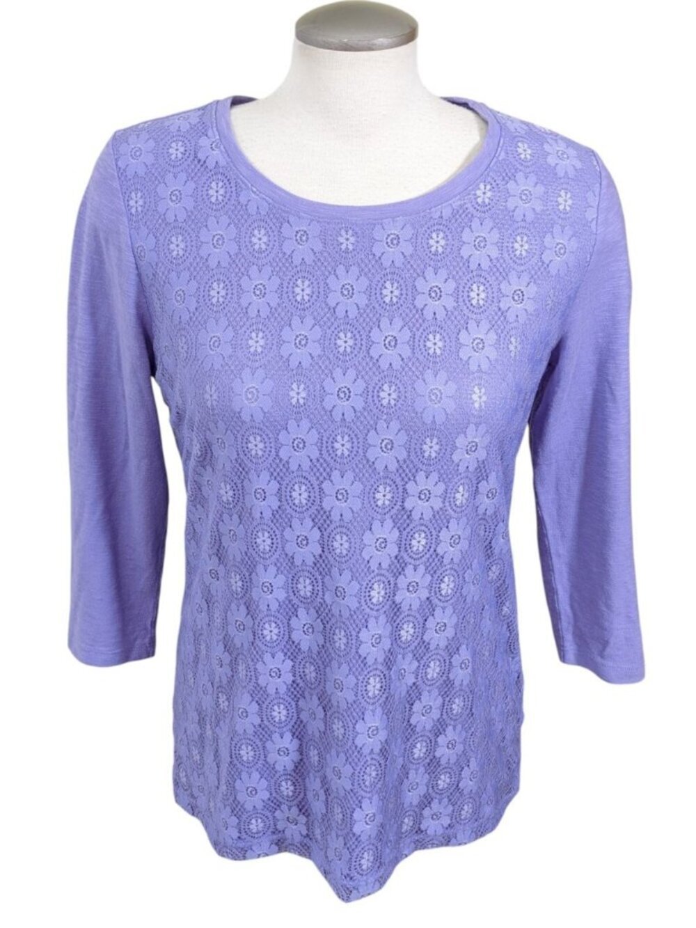 Northern Reflections Lilac Lace Overlay Top Blouse Slub Cotton Blend Womens M